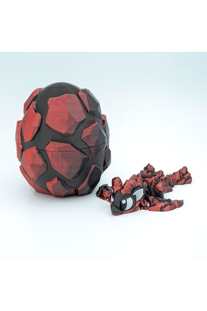 Set Figurine Mini Dragon de Lava și Ou de Dragon, Gri Închis și Roșu Metalic, 10x10x10cm