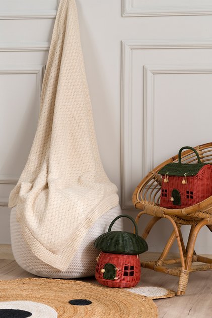 Toffy Beige Plain Knitted Acrylic Single Baby Kids Blanket 100X100