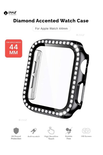 جراب مرصع بالألماس مع واقي شاشة لساعة Apple Watch مقاس 44 مم