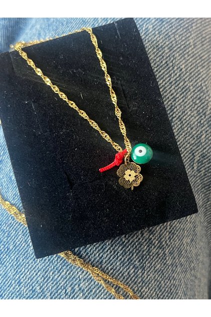 60-cm Steel Auger Chain Clover Evil Eye Necklace