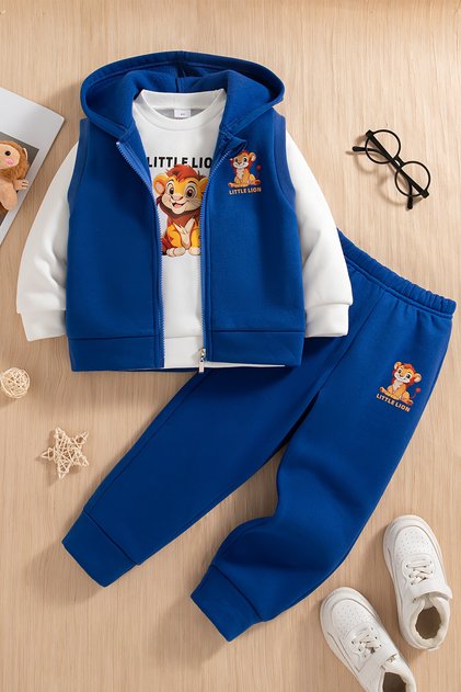 Premium Little Lion Printed Vest Set 3-Piece Bottom and Top Baby Set 24757