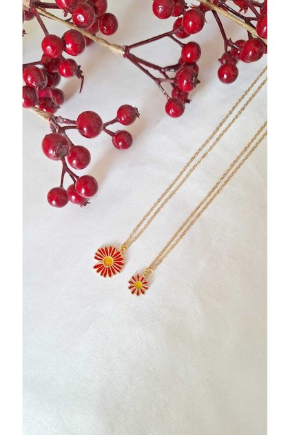 2-Piece Mother and Daughter Necklace Friendship Necklace Flower Necklace Christmas Red