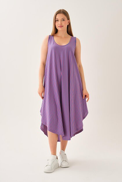 Asymmetrical Cut Striped Sleeveless Dress