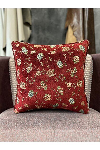 Tapestry Woven Linen Burgundy Color Piped Throw Pillow Cover 43X43Cm