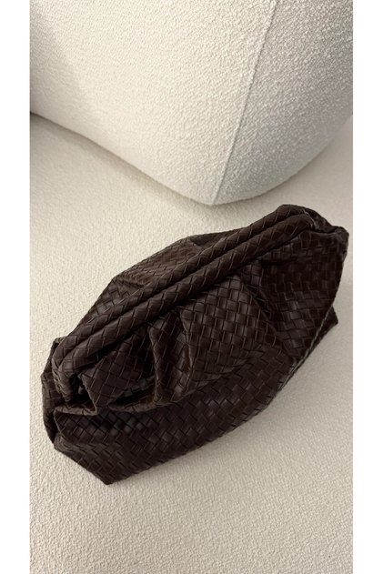 Örgü Detaylı Kahverengi Clutch El ve Omuz Çanta