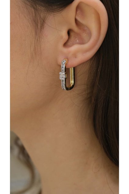 Mix Color Baguette Stone Detail Hoop Earrings