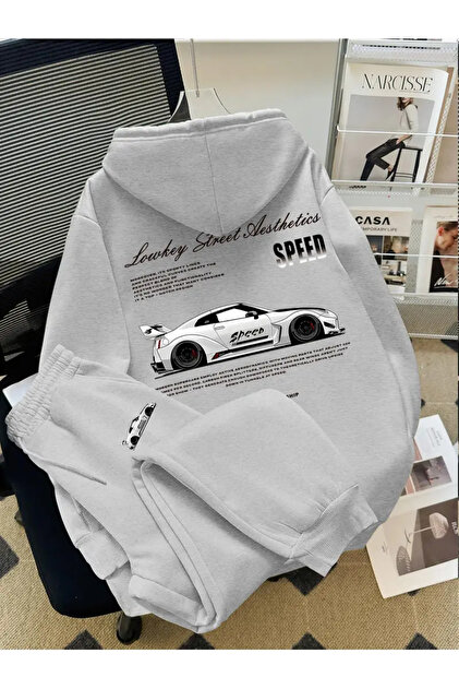 Sports Car Printed Gray Tracksuit Set