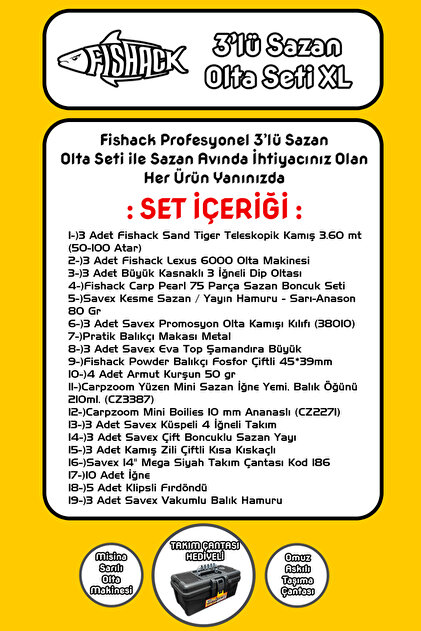 Fishack Tam Takım Sazan Olta Seti - 3'lü Set - XL - 3.60MT/50