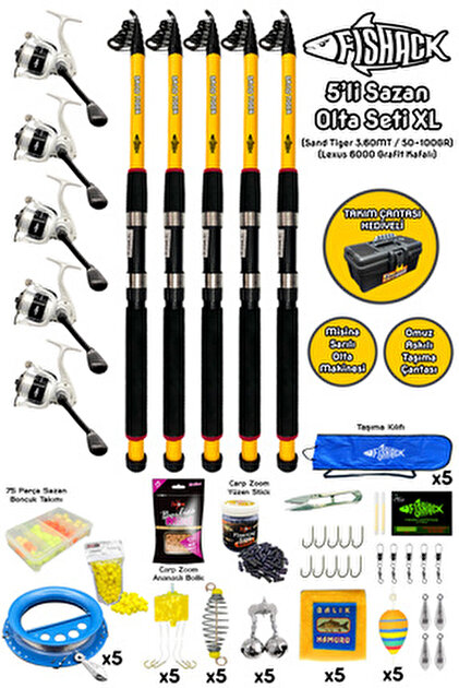 Fishack Tam Takım Sazan Olta Seti - 3'lü Set - XL - 3.60MT/50