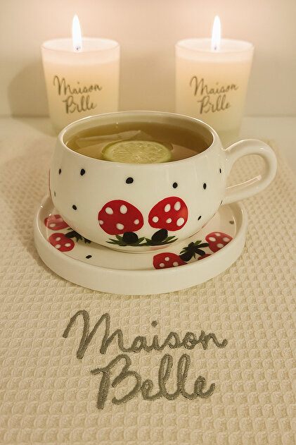 Maison Belle Mushroom Patterned 200 ml Hand Painted Ceramic Tea Coffee Cup