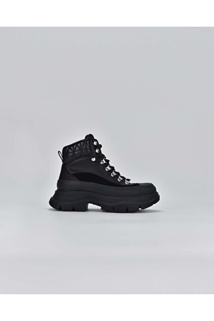 Ghete LUNA Hiker cu șireturi 400 - Negre, piele și material textil, pentru femei