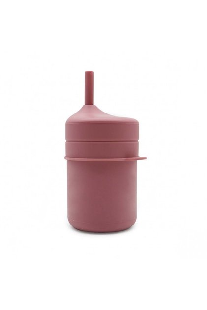 Silicone cup with straw for teaching children to drink – dark pink