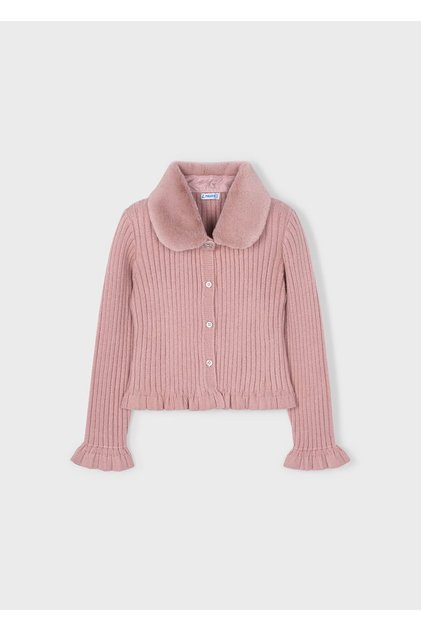 Girl's Fur Collar Knitted Cardigan