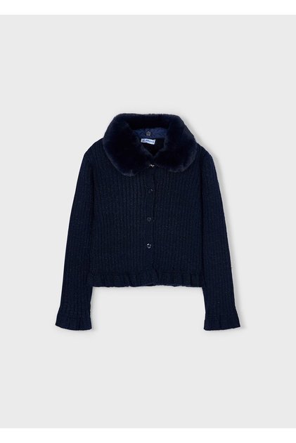 Girl's Fur Collar Knitted Cardigan