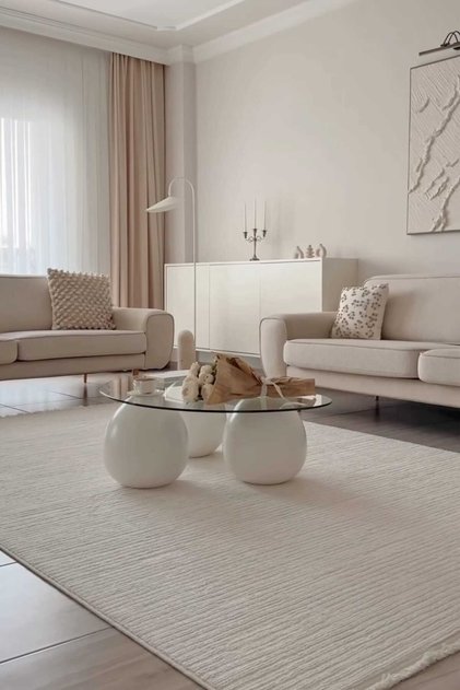 Halı Soft 1120 Krem Yumuşak Tuşeli Bukle Halı