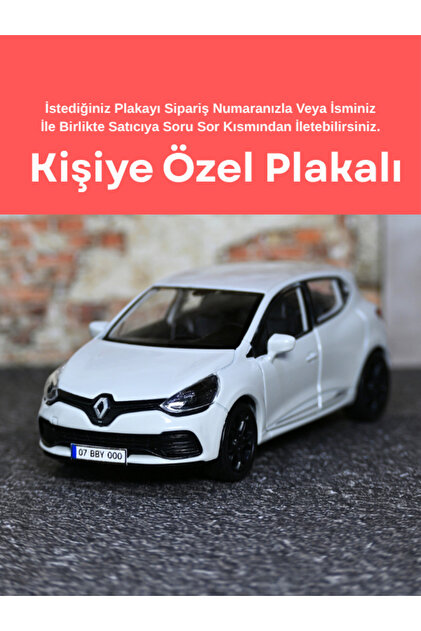 Renault Clio 4 Metal Araba - Kişiye Özel Hediye Plakalı Beyaz Clio 4 Oyuncak Araba