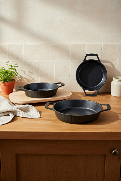 Bernardo Olimpos 3'lü Döküm Sahan Seti Siyah ( 18-20-22 Cm