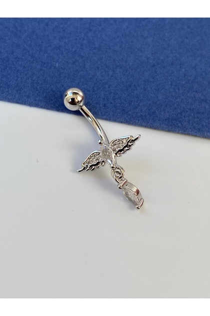 Göbek Çelik Piercing Damla Taşlı Kuş Figürlü