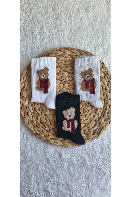 3-Piece Bear with Red Scarf Women's Socks