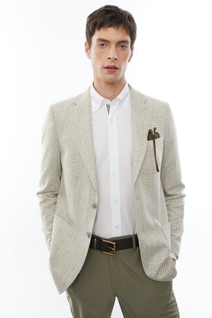 Men's Mono Collar Square Patterned Jacket