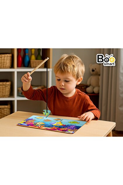 Bee Smart Balık Tutma Puzzle Eğlenceli Ahşap Oyuncak 1+ Yaş