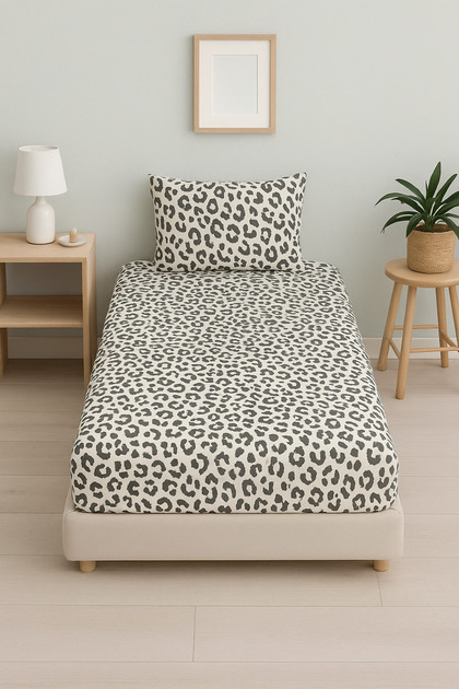 Leopard Patterned Single Fitted Sheet Set-100×200 Cm–1 Pillowcase– Modern & Stylish Design