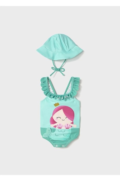 Baby Girl Sun Protection Swimsuit and Hat Set 1764