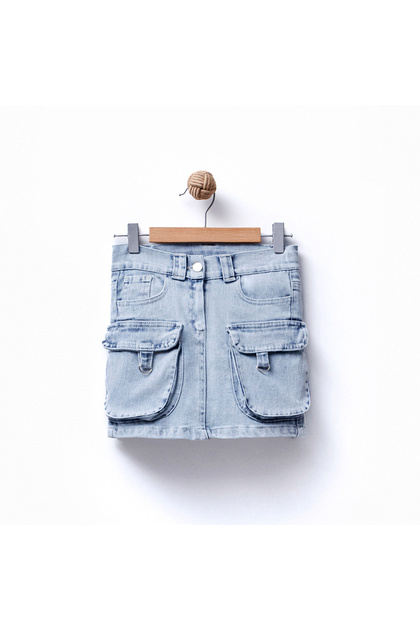 Ovd Girl 5-8 Years Old Cargo Pocket Piece Denim Skirt