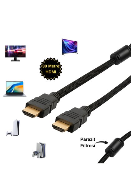 30 Meters Extra Protection Wire Braided Gold-Plated Anti-Interference Filtered (Ferrite Core) HDMI Cable