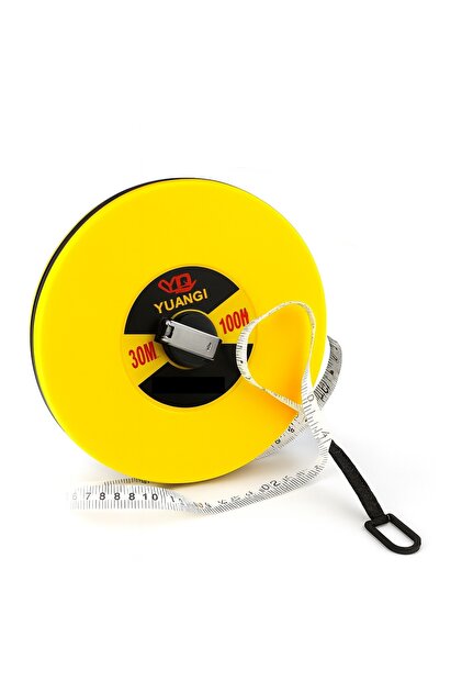 Ruleta Temark® 30 metri, banda din fibra de sticla, carcasa ABS inchisa, manivela pliabila, galben