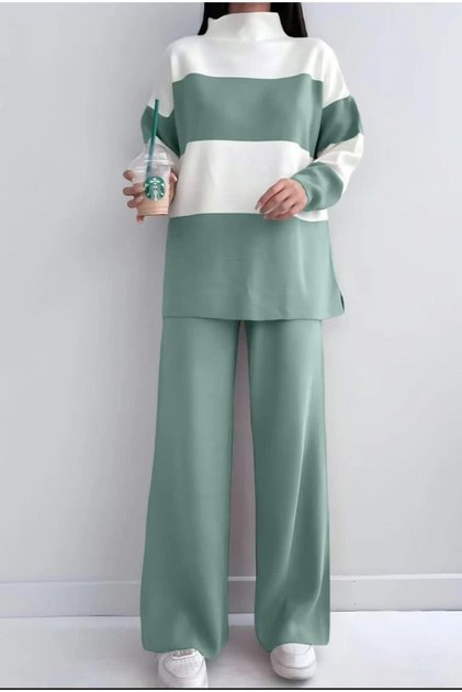 Oversize Sweater Pants Striped Two-Piece Knitwear Set