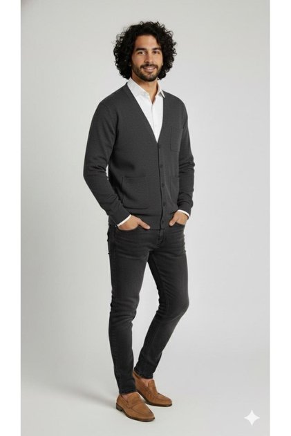 Men's Casual V-Neck Buttoned Pocket Detail Knitwear Cardigan