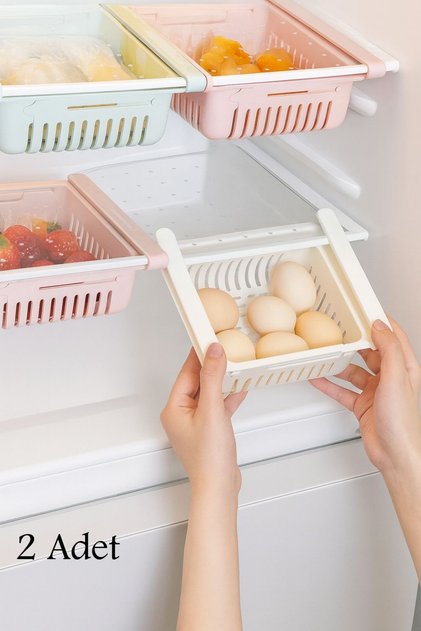 Beyaz 2 Lİ Buzdolabı Raf Düzenleyici Organizer Ayarlanabilir Çok Amaçlı Organizer Sepet