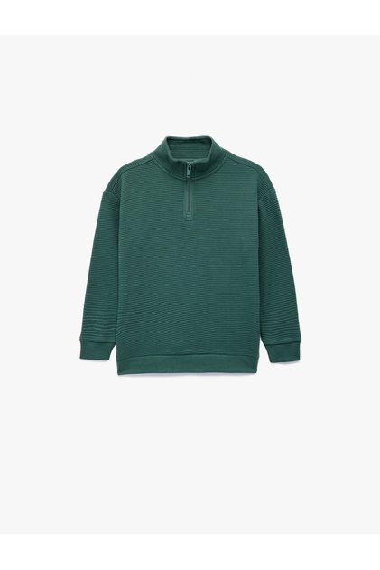 Baumwoll-Sweatshirt mit Stehkragen, langen Ärmeln und halbem Reißverschluss
