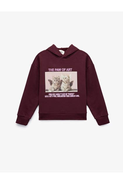 Long Sleeve Hooded Oversized Printed Fleece-Lined Sweatshirt