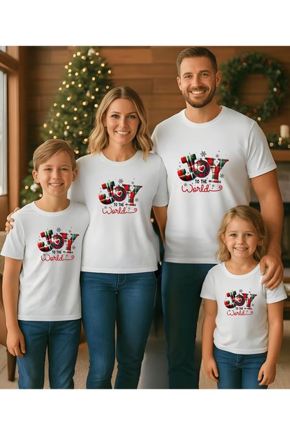 Joy Printed Christmas Themed T-Shirt-Family Matching T-Shirt (Add Items to Make Matching Outfits)
