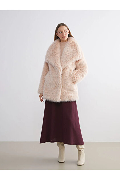 みく LC Waikiki LCW Modest Pembe Ceket Yaka Oversize Kadın Kürk Mont