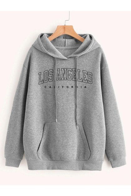 Unisex Gray Los Angeles Printed Oversize Hooded Sweatshirt
