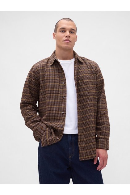 Erkek Kahverengi Organik Pamuk Relaxed Flannel Gömlek