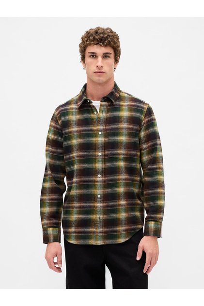 Erkek Yeşil Organik Pamuk Relaxed Flannel Gömlek