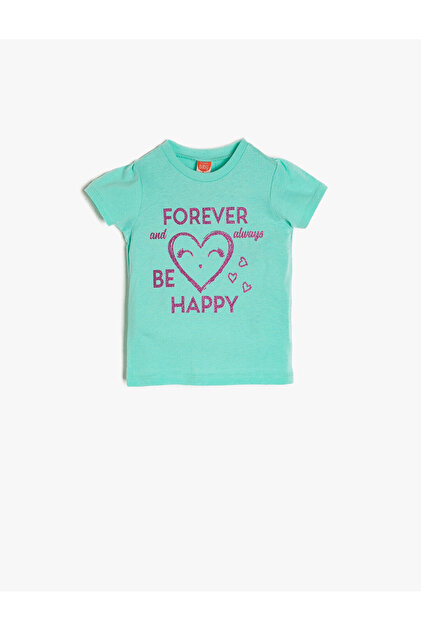 Green Baby Girl Text Printed T-Shirt