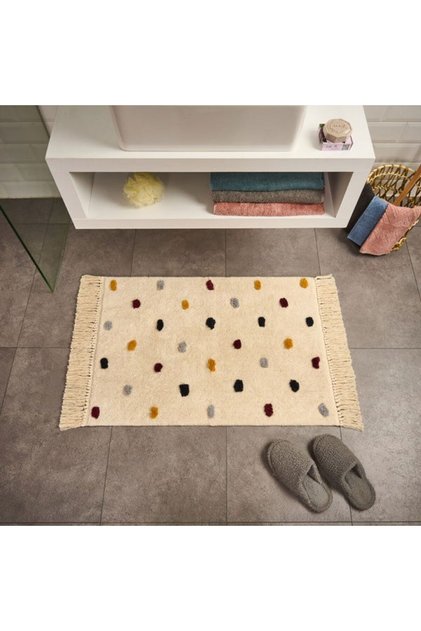 Soft Tufting Krus Banyo Paspası - Ekru / Renkli - 60x90 cm