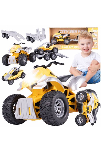 Set de vehicule pentru copii Malplay, quad, remorca si masina off-road cu efecte sonore si luminoase