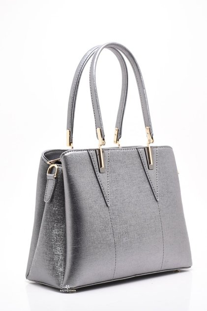 Three-Compartment Women's Shoulder Bag with Silver Shoulder Strap