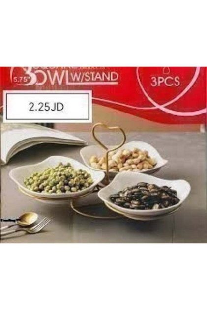3-Piece Round Snack Bowl Set with Heart-Shaped Metal Stand