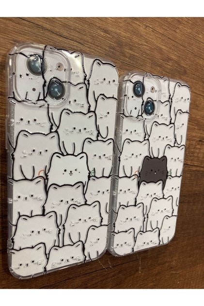 İPHONE 13/14 KEDİ BASKILI ÇİFT KILIFI(2 ADET KILIF)
