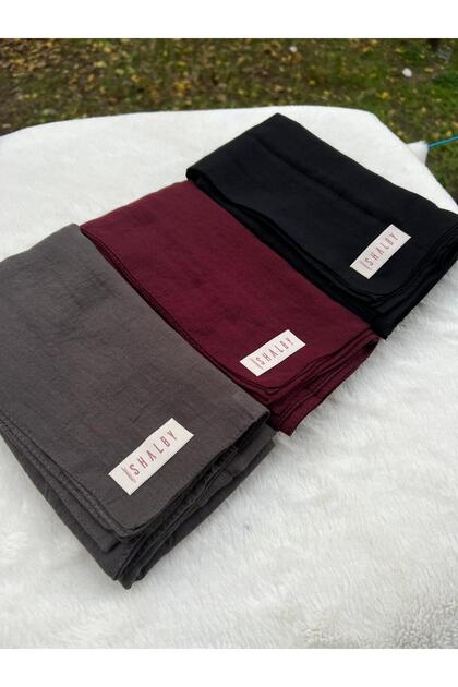 Hijab Plain Cotton Crash Shawl Set of 3 (Anthracite-Burgundy-Black)