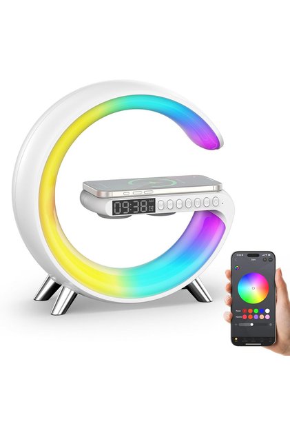 Lampă de birou cu încărcător wireless Wake Up Light, difuzor Bluetooth și alarmă de răsărit