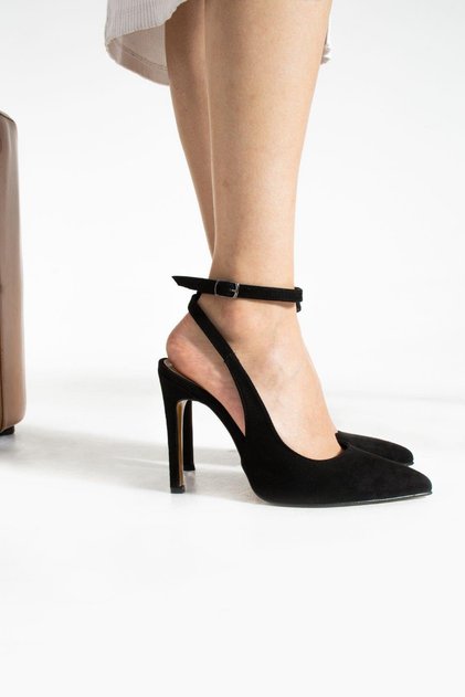 10.5 cm black suede ankle strap stiletto heels 2191