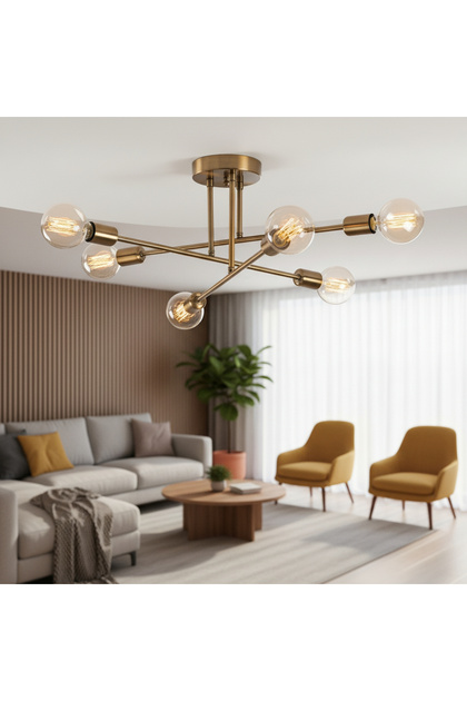 Rustik Eskitme 6'lı Avize Retro Tarz Kollu Tavan Lambası FLOWER-176